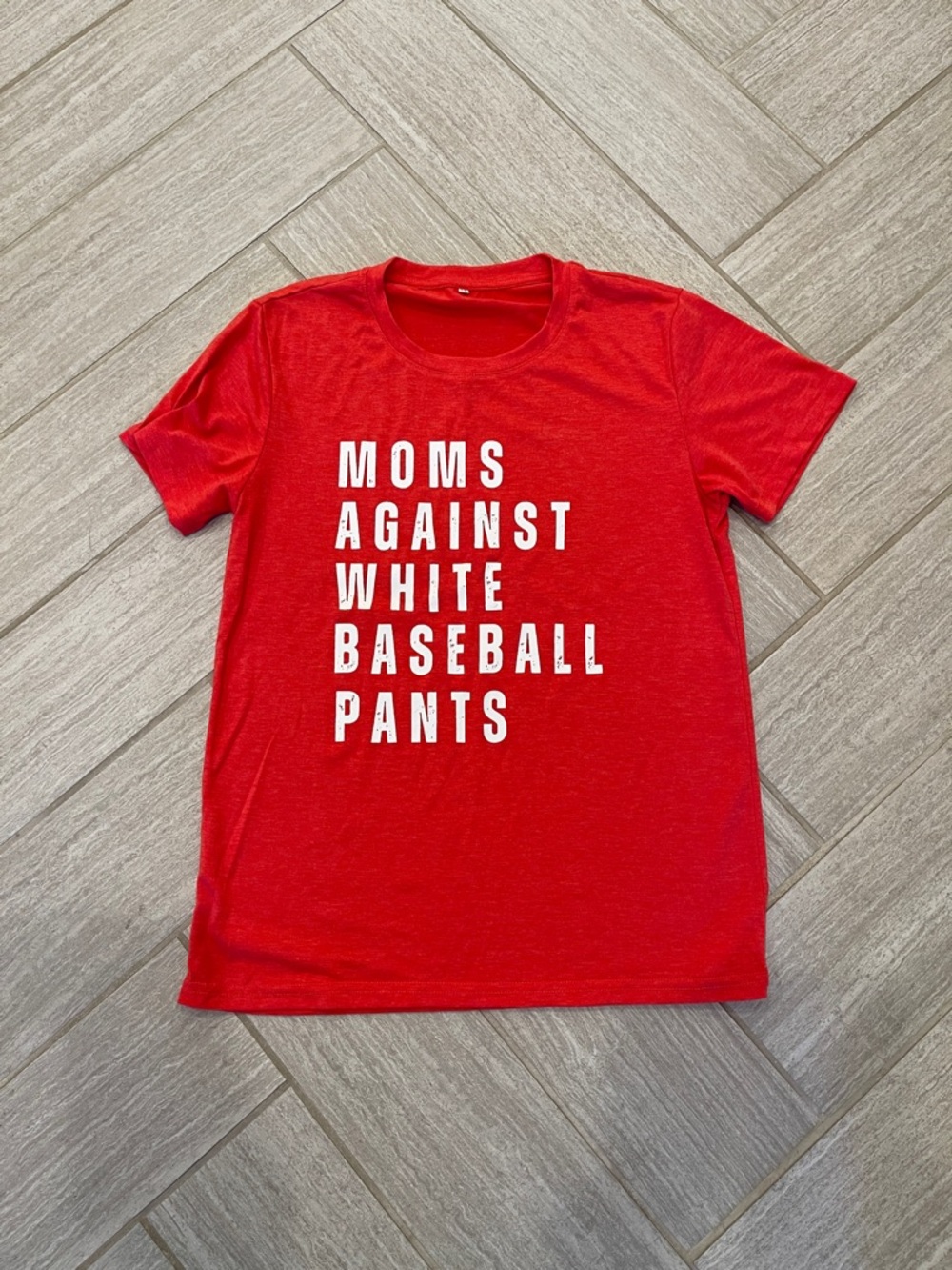 Red Graphic Tee "Moms Against White Baseball Pants"